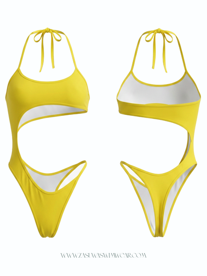 Bright Yellow Cutout One-Piece Swimsuit