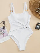 White Textured Side Cutout O-Ring Spaghetti Strap One Piece