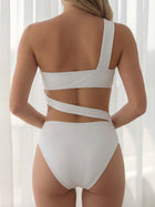 White One Shoulder Crisscross Tie High Cut One-Piece