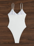White Ribbed Wrap V Neck Thin Strap High Cut One Piece