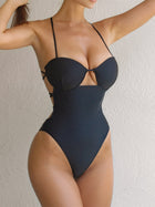 Black Underwire Deep V Side Tie Cutout High Cut One Piece