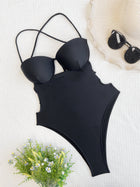 Black Underwire Deep V Side Tie Cutout High Cut One Piece