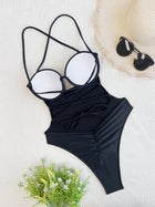 Black Underwire Deep V Side Tie Cutout High Cut One Piece