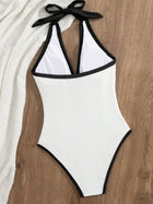 White Textured Halter V-Neck One-Piece