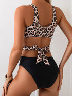 Leopard Print & Black Cutout Crisscross One-Piece