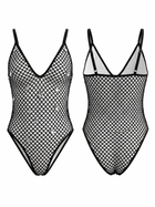 Fishnet Rhinestone V-Neck Strap One-Piece