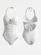 White Textured Halter One-Piece