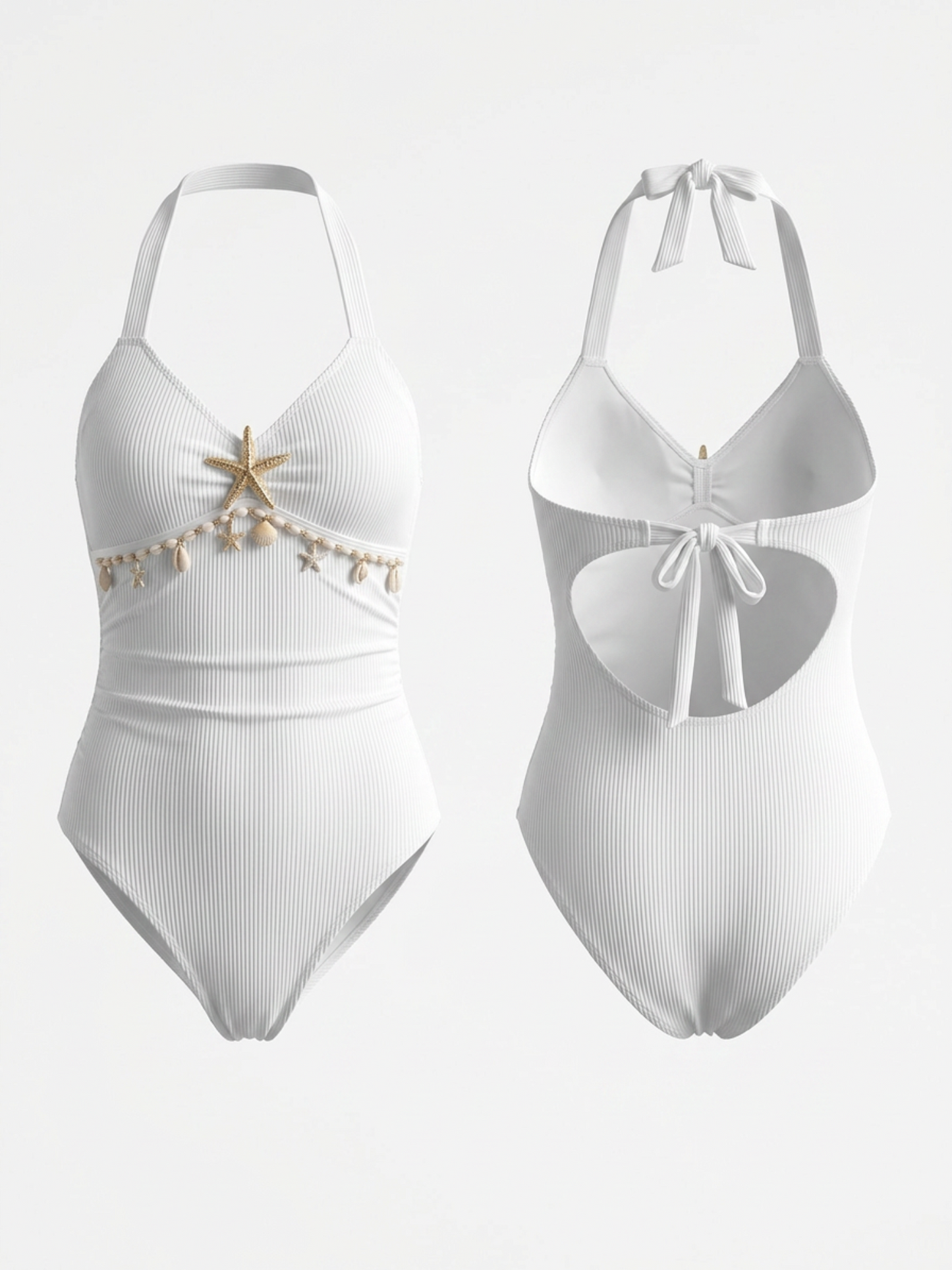 White Textured Halter One-Piece