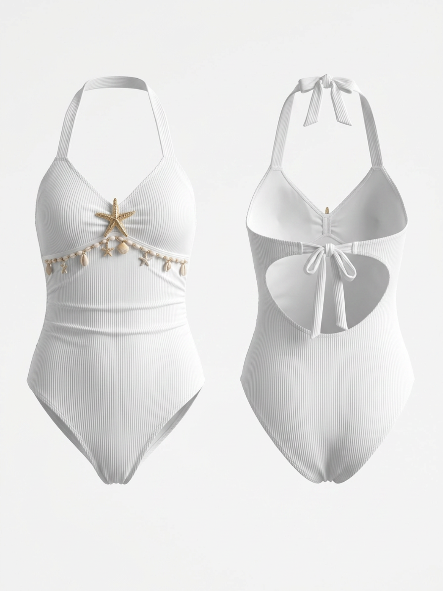 White Textured Halter One-Piece