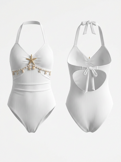 White Textured Halter One-Piece