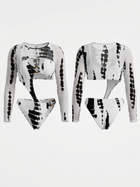 Black & White Tie-Dye Cutout One-Piece Swimsuit with Mesh Cover Up