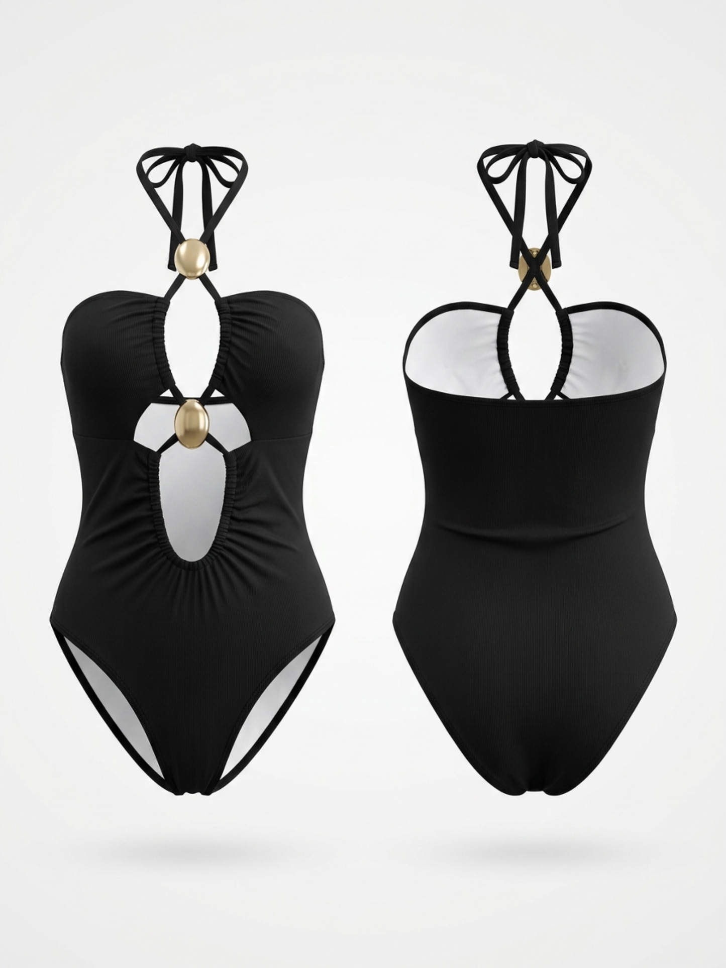 Black Halter Cutout One-Piece