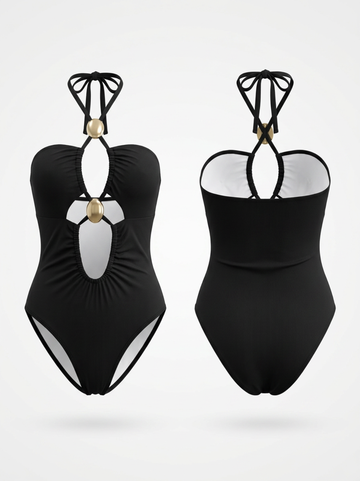 Black Halter Cutout One-Piece
