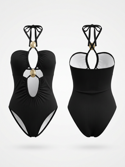 Black Halter Cutout One-Piece
