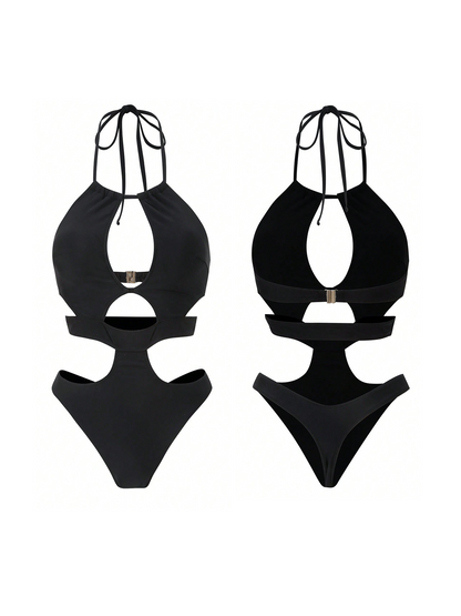 Black Halter Cutout One-Piece