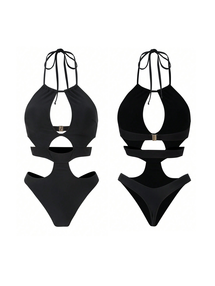 Black Halter Cutout One-Piece