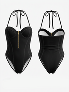 Black Corset-Style Halter One-Piece