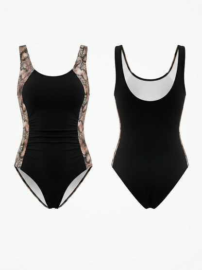 Snake Print Paneled One-Piece