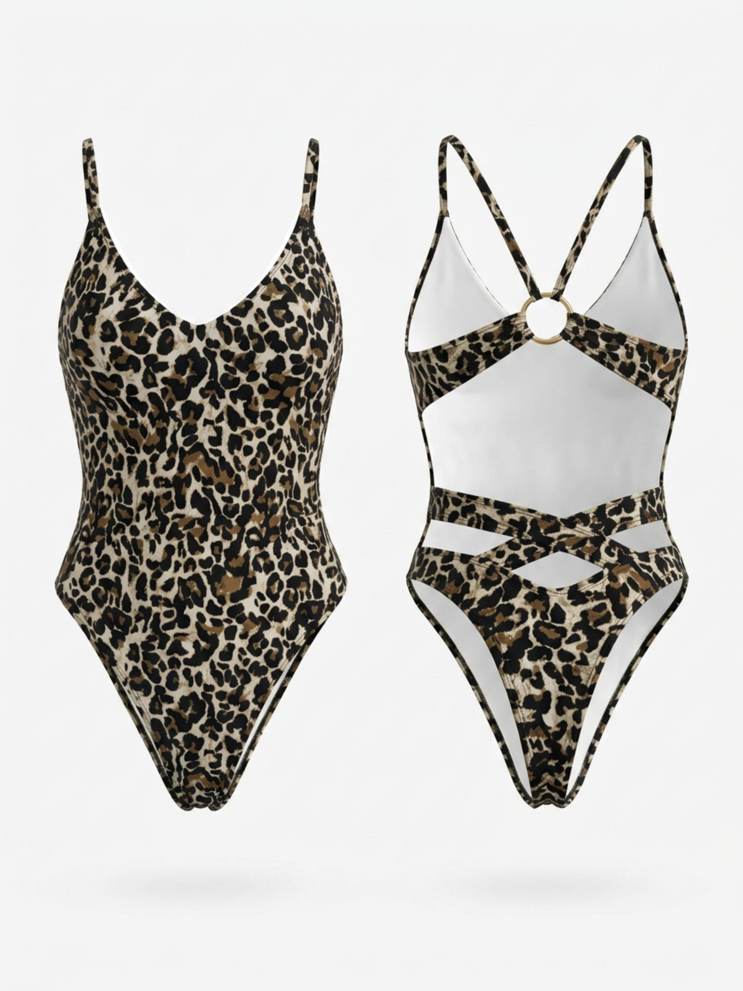 Leopard Print Hollow Out Tie One-Piece