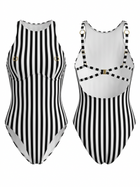 Black & White Striped High Neck One-Piece