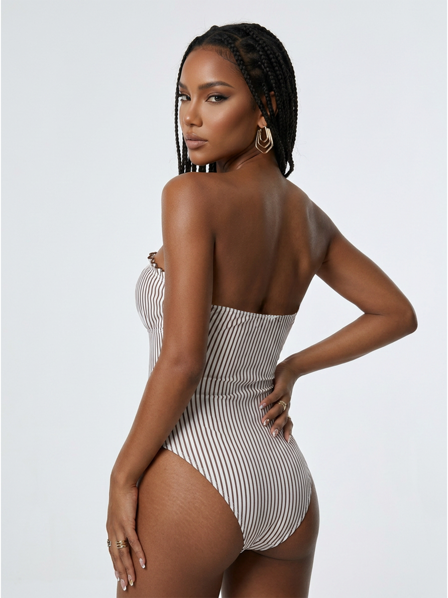 Black & White Striped Strapless One-Piece