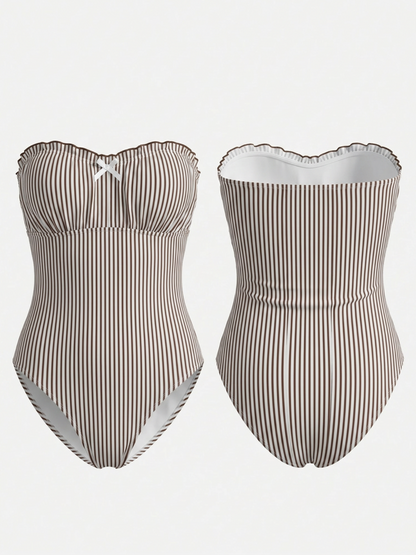 Black & White Striped Strapless One-Piece