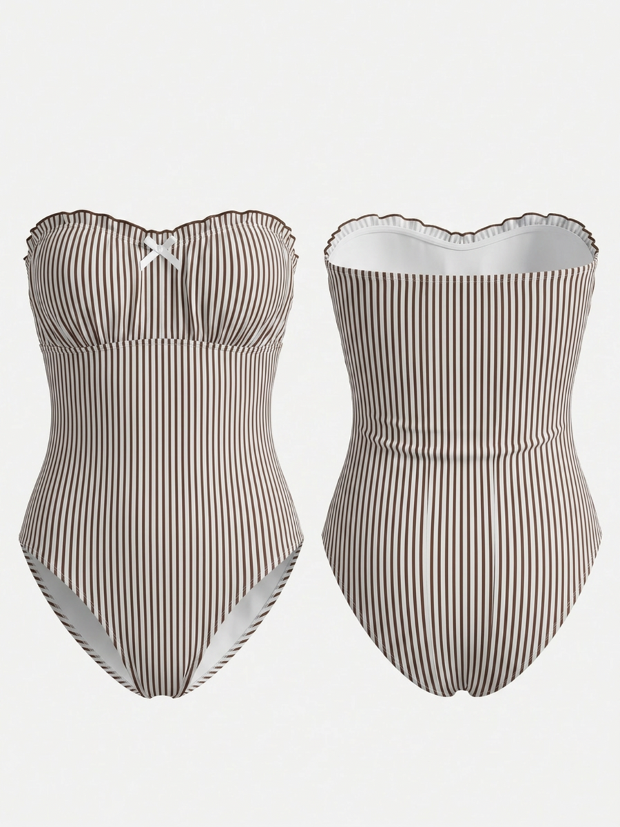 Black & White Striped Strapless One-Piece