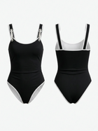 Black White Piping Adjustable Buckle Strap High Cut One Piece