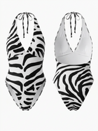 Zebra Print Halter Backless High Cut One Piece