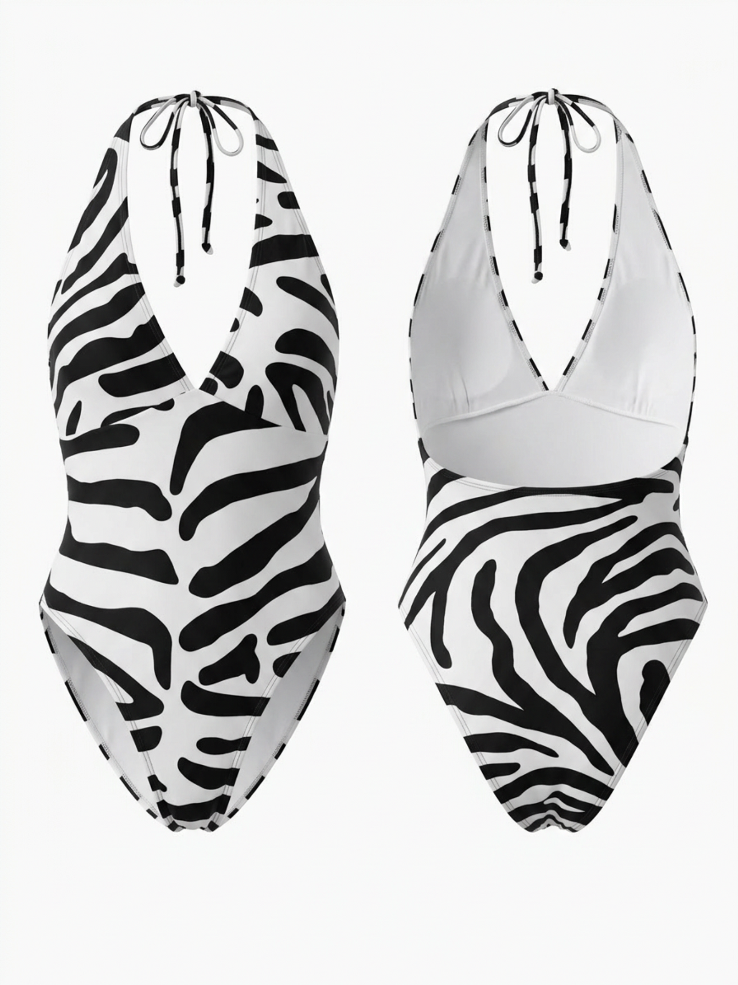 Zebra Print Halter Backless High Cut One Piece