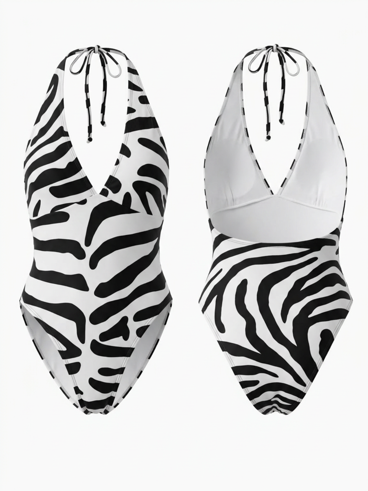 Zebra Print Halter Backless High Cut One Piece