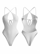White Crisscross Deep Cutout One Piece