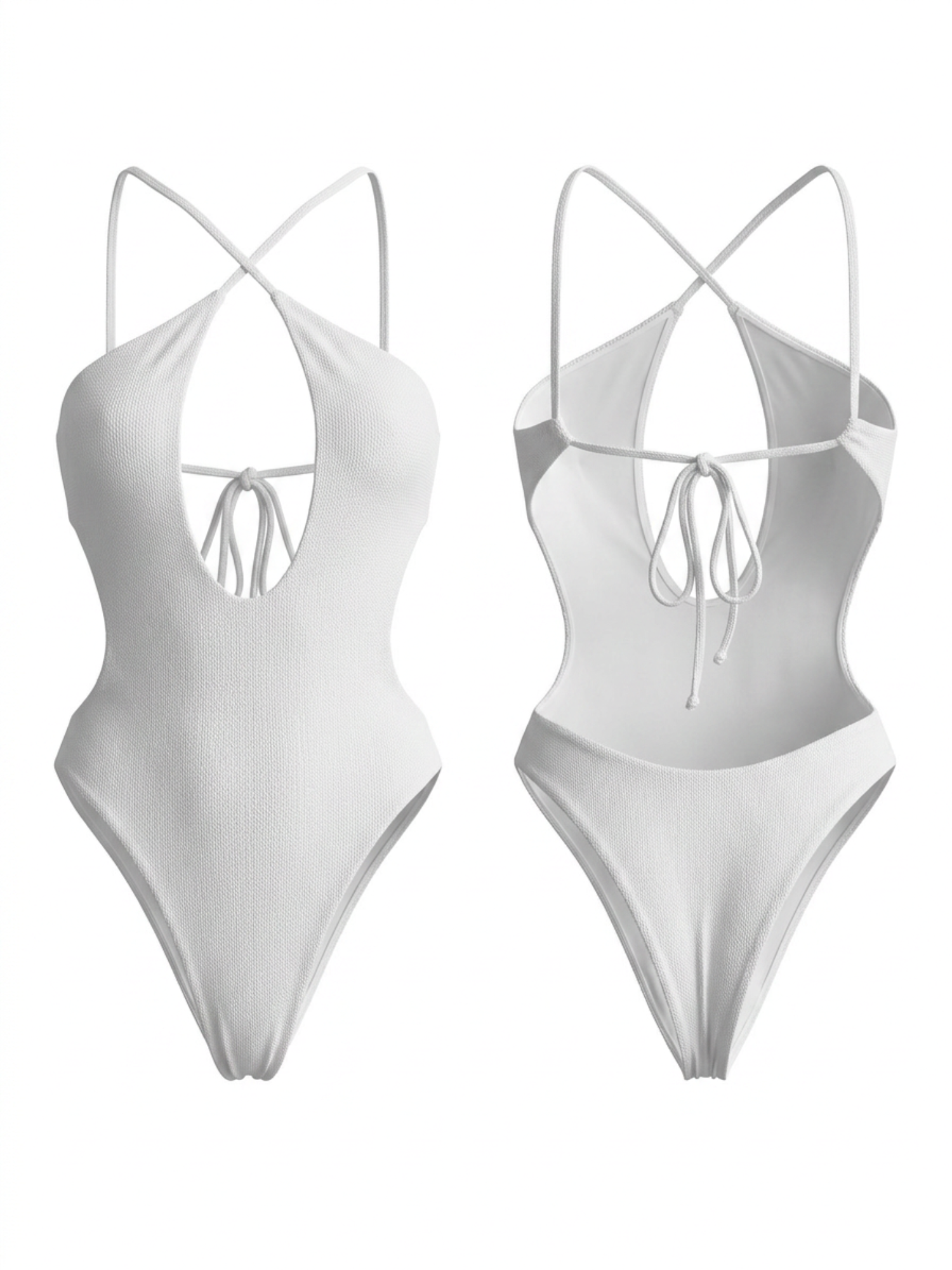 White Crisscross Deep Cutout One Piece