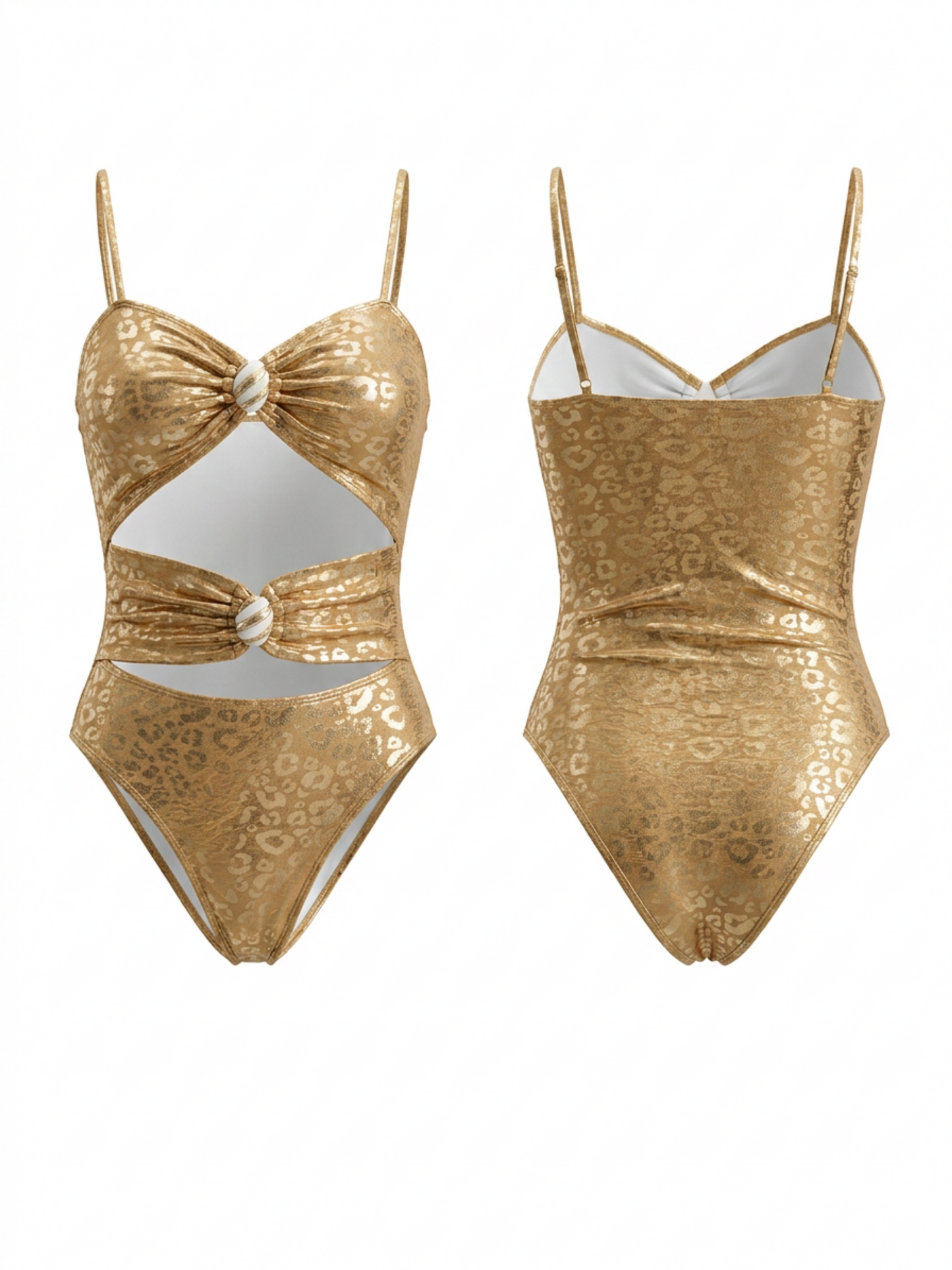 Metallic Gold Leopard Cutout One Piece
