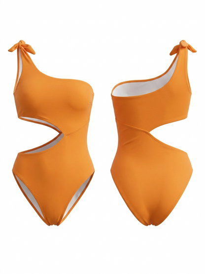 One Shoulder Bow Cutout One Piece Swimsuit