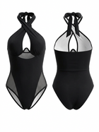 Crisscross Halter Mesh Cutout One Piece Swimsuit