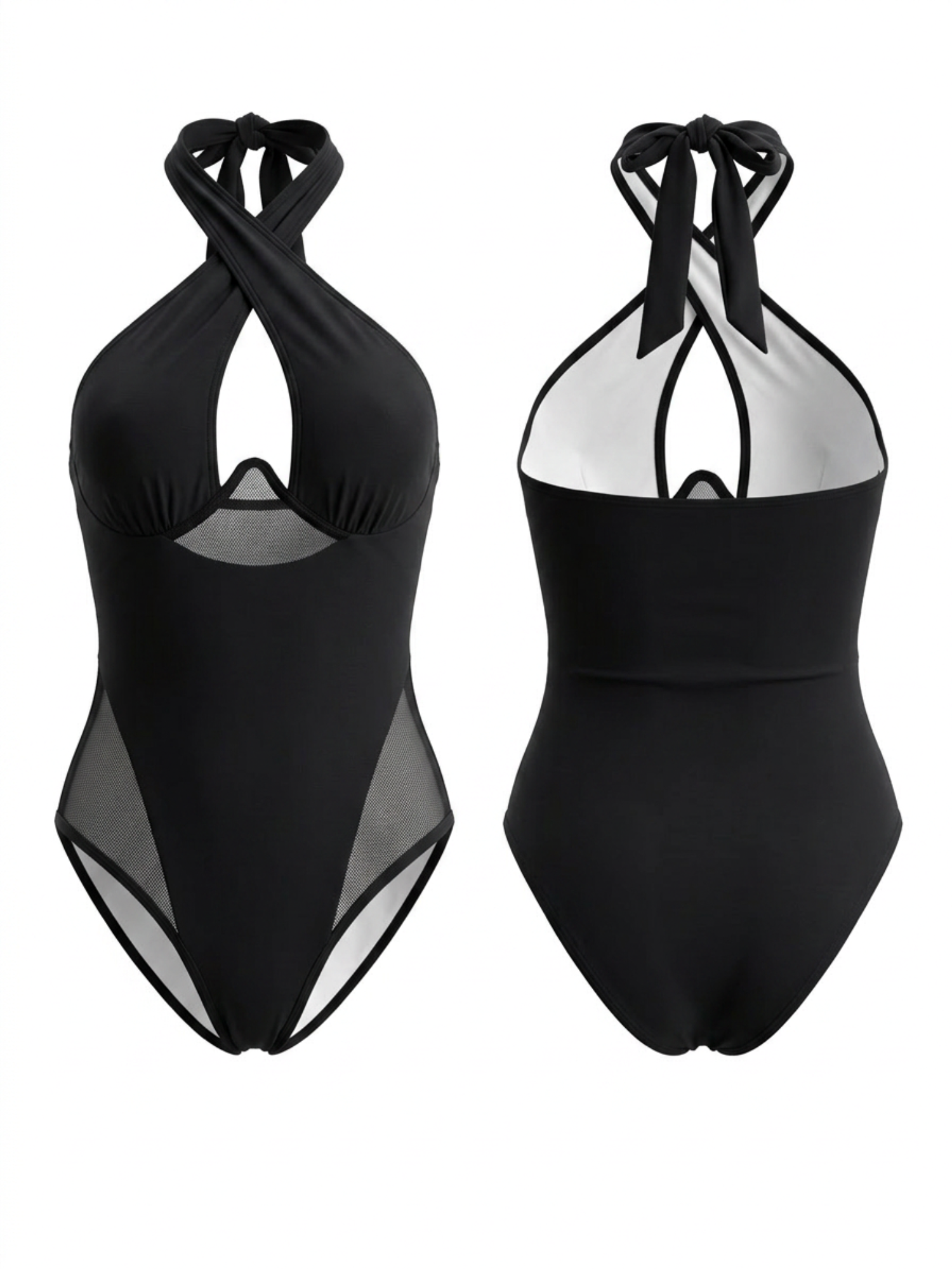 Crisscross Halter Mesh Cutout One Piece Swimsuit