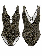 Leopard Print O-Ring Cutout V-Neck One Piece