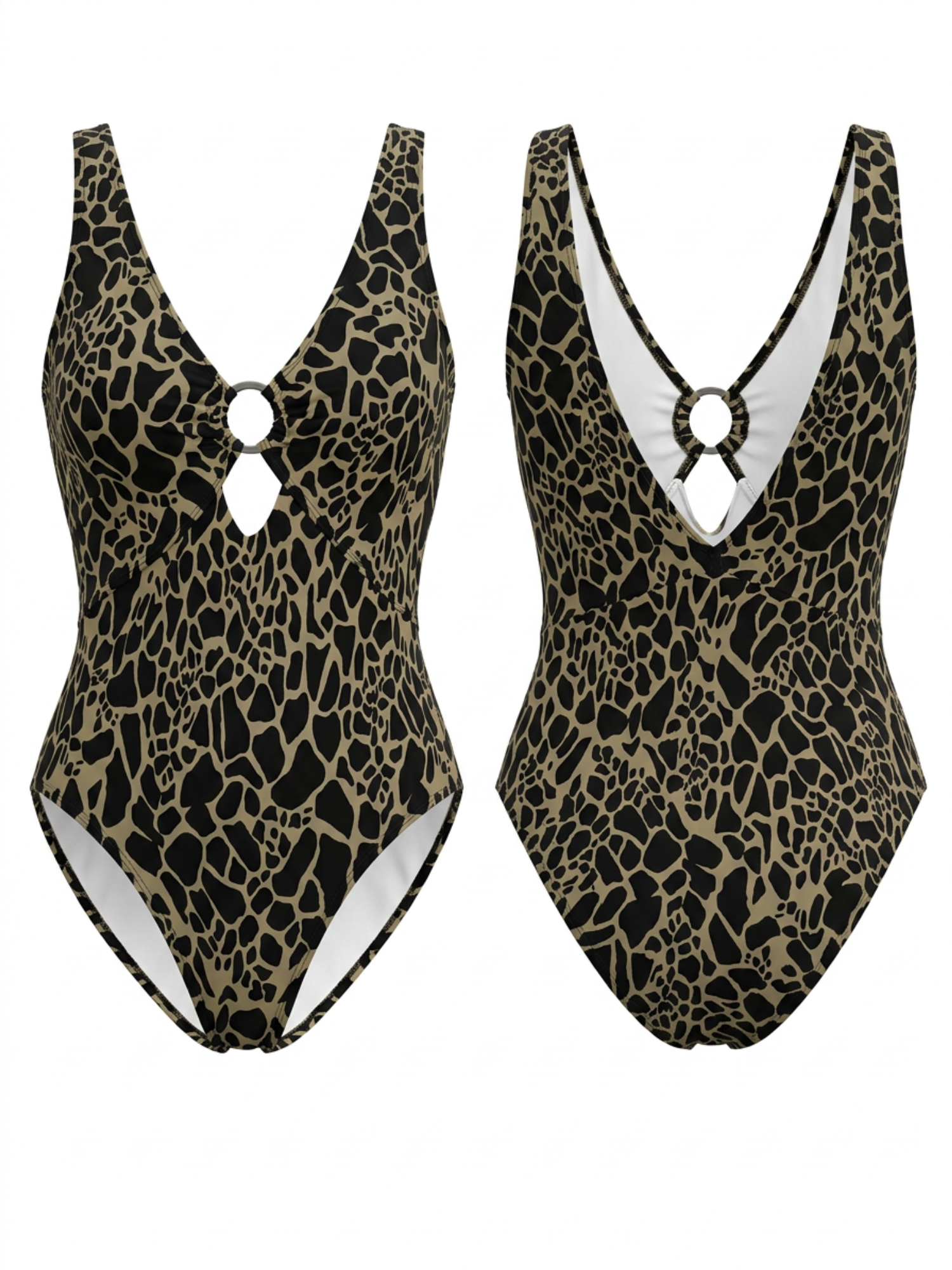 Leopard Print O-Ring Cutout V-Neck One Piece