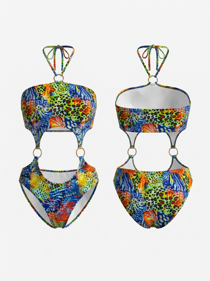 Colorful Leopard O-Ring Cutout One Piece
