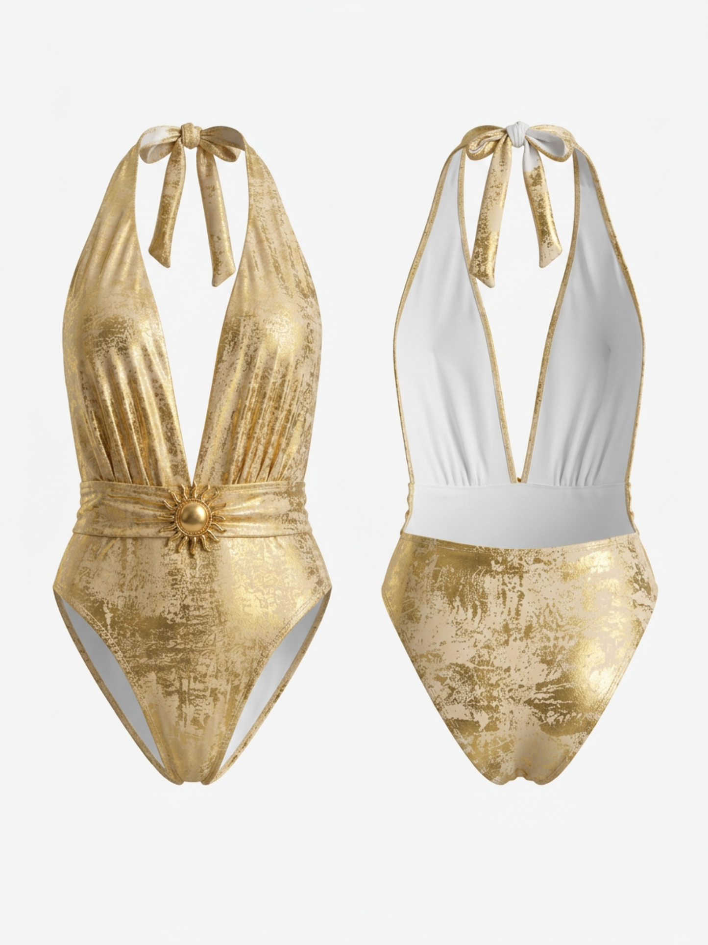 Metallic Gold Deep V Sun Buckle One Piece