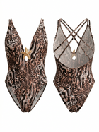 Mixed Animal Print Starfish Cutout One Piece