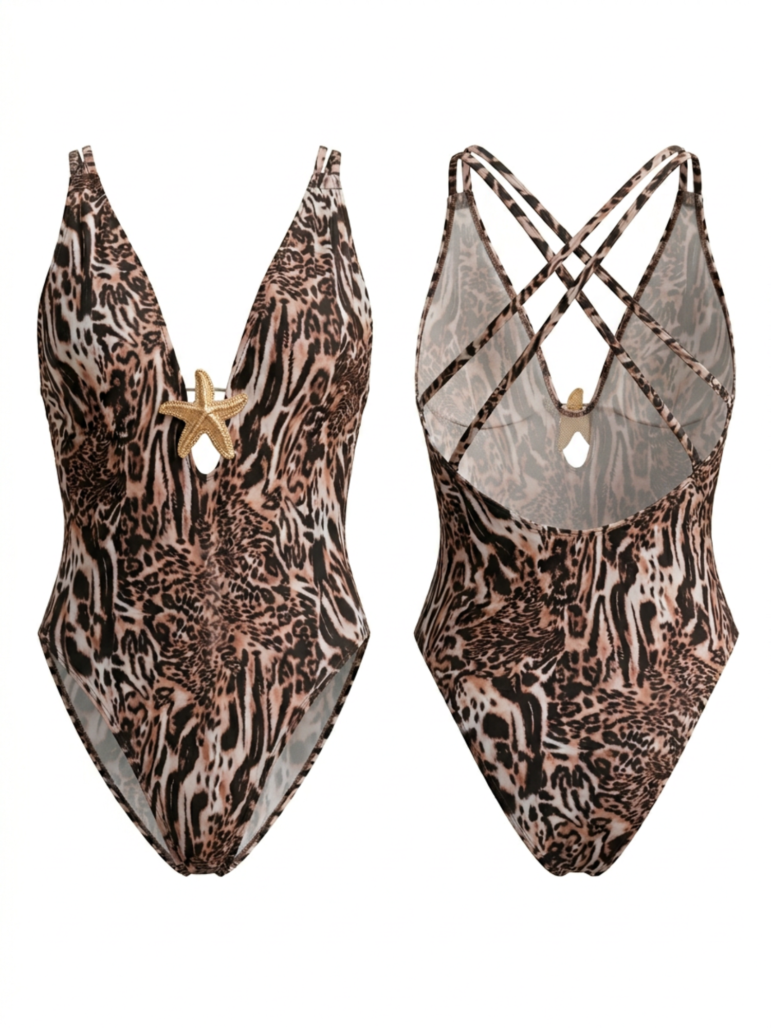 Mixed Animal Print Starfish Cutout One Piece