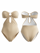 Strapless O Ring Cutout Ruched One Piece