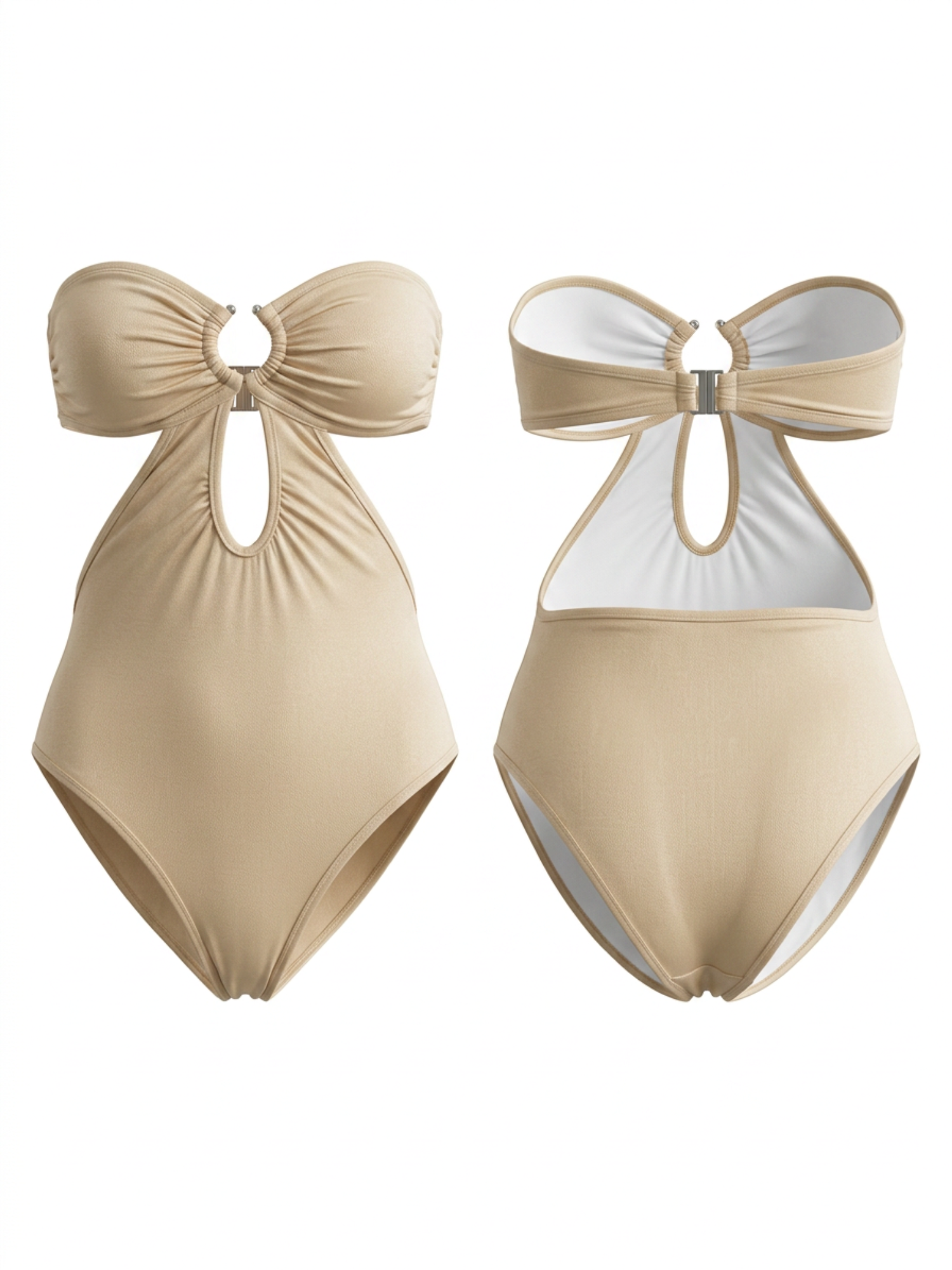Strapless O Ring Cutout Ruched One Piece