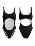 Black White Contrast Trim Front Cutout One Piece