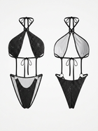 Rhinestone Halter Cutout Ring Detail High Cut One Piece