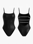 Metallic Black Rhinestone Thin Strap Square Neck One Piece