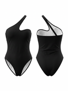 Black One Shoulder Hollow Out High Cut One Piece