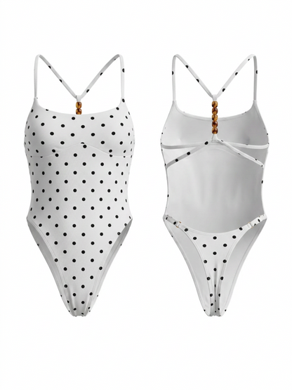 Vintage Black Dot Simple Thin Strap One Piece